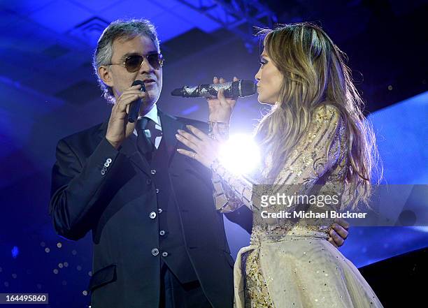 Singer Andrea Bocelli and singer Jennifer Lopez attend Muhammad Ali's Celebrity Fight Night XIX at JW Marriott Desert Ridge Resort & Spa on March 23,...