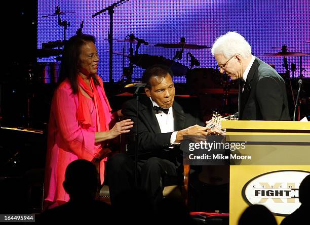 Lonnie Ali, Muhammad Ali and Comedian Steve Martin attend Muhammad Ali's Celebrity Fight Night XIX at JW Marriott Desert Ridge Resort & Spa on March...