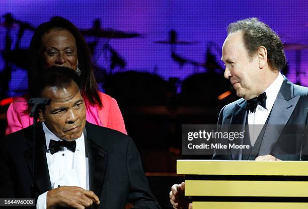 Boxing Legend Muhammad Ali, Lonnie Ali and Comedian Billy Crystal attend Muhammad Ali's Celebrity Fight Night XIX at JW Marriott Desert Ridge Resort...