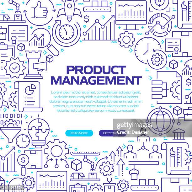 product management web banner with linear icons, trendy linear style vector - client appreciation stock illustrations