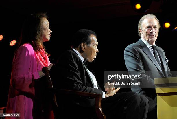 Muhammad Ali, Lonnie Ali, and Dennis Washington attend Muhammad Ali's Celebrity Fight Night XIX at JW Marriott Desert Ridge Resort & Spa on March 23,...