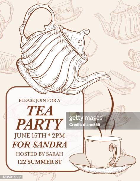 tea party invitation template - teapot stock illustrations