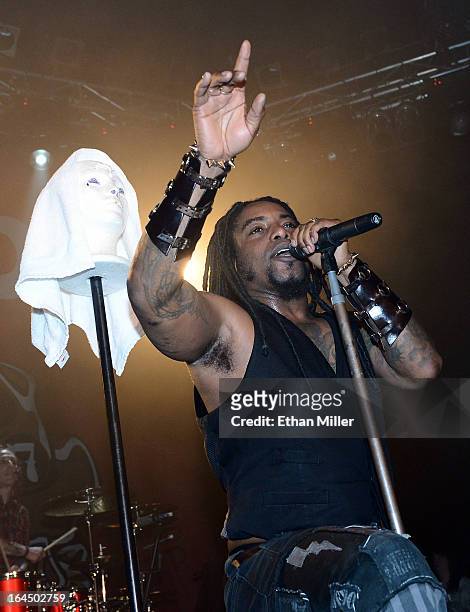 Sevendust singer Lajon Witherspoon performs at the Railhead at the Boulder Station Hotel & Casino as the band tours in support of the new album...