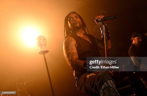 Sevendust singer Lajon Witherspoon performs at the Railhead at the Boulder Station Hotel & Casino as the band tours in support of the new album...