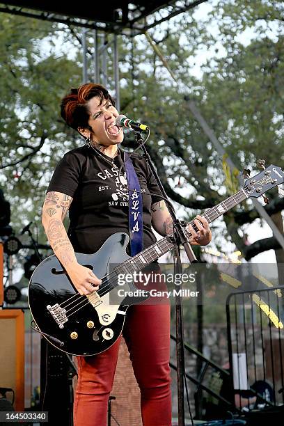 Jenn Alva of Girl In A Coma performs in concert during the Maverick Music Festival at the La Villita Historic Arts Village on March 23, 2013 in San...