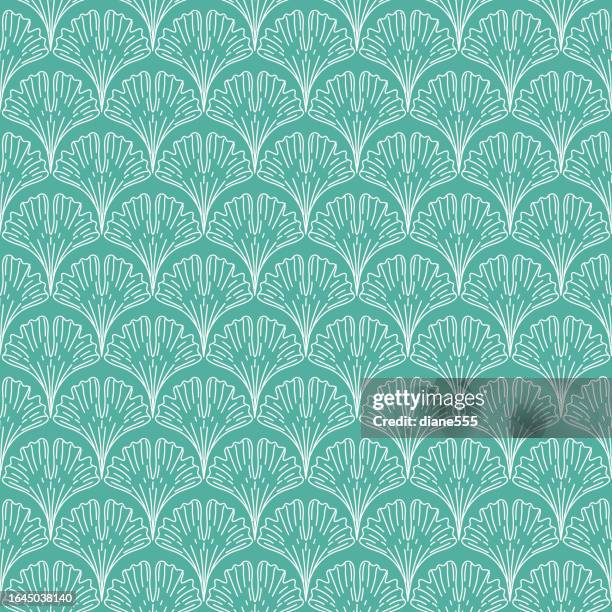 stockillustraties, clipart, cartoons en iconen met flat color ginkgo leaf seamless pattern - ginkgo