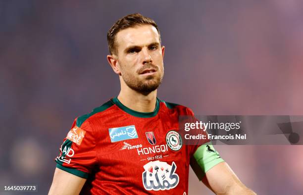 Jordan Henderson of Al-Ettifaq looks on during the Saudi Pro League match between Al-Hilal and Al-Ettifaq at Prince Faisal Bin Fahad on August 28,...