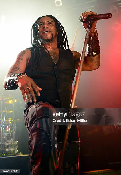 Sevendust singer Lajon Witherspoon performs at the Railhead at the Boulder Station Hotel & Casino as the band tours in support of the new album...