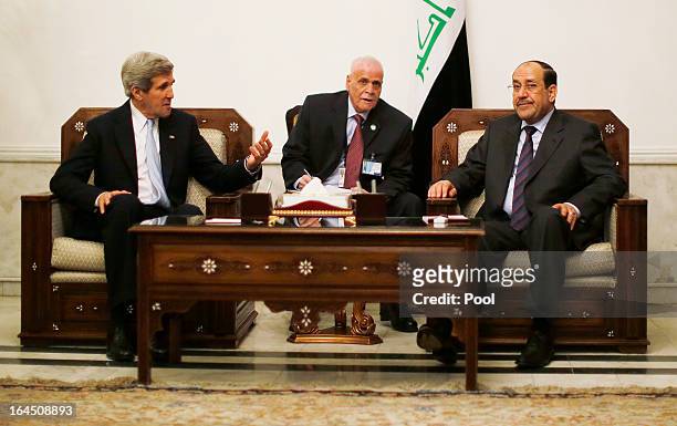 Secretary of State John Kerry meets with Iraq's Prime Minister Nouri al-Maliki on March 24, 2013 in Baghdad. According to a U.S. Official, Kerry will...