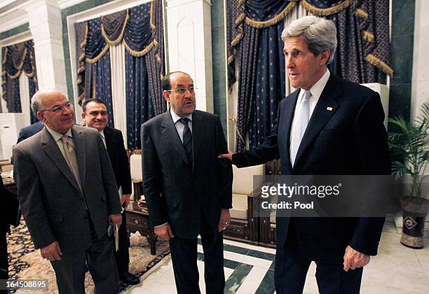 Secretary of State John Kerry meets with Iraq's Prime Minister Nouri al-Maliki on March 24, 2013 in Baghdad. According to a U.S. Official, Kerry will...