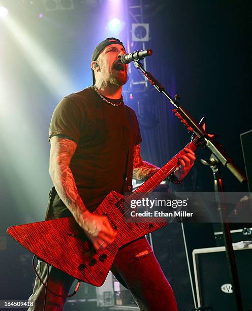 Sevendust guitarist John Connolly performs at the Railhead at the Boulder Station Hotel & Casino as the band tours in support of the new album "Black...
