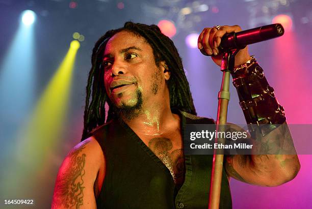 Sevendust singer Lajon Witherspoon performs at the Railhead at the Boulder Station Hotel & Casino as the band tours in support of the new album...