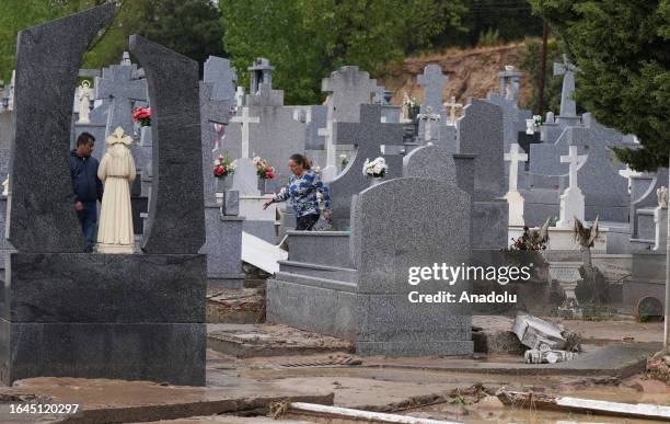 General view of the damaged cemetery after Storm Dana hits Villamantilla village east of the capital Madrid, Spain on September 04, 2023. At least...