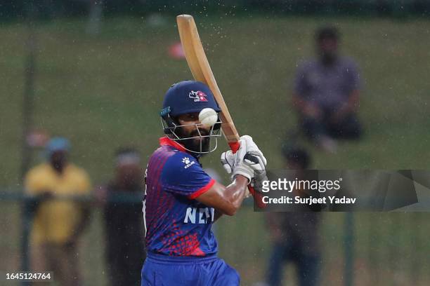Dipendra Singh Airee of Nepal bats during the Asia Cup Group A match between India and Nepal at Pallekele International Cricket Stadium on September...