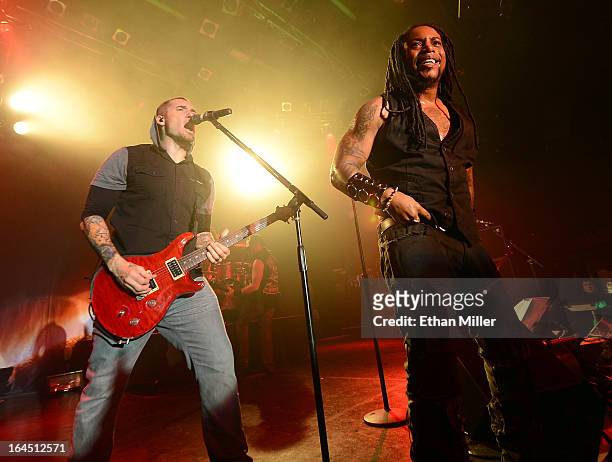 Sevendust guitarist Clint Lowery and singer Lajon Witherspoon perform at the Railhead at the Boulder Station Hotel & Casino as the band tours in...