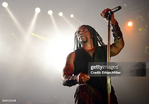 Sevendust singer Lajon Witherspoon performs at the Railhead at the Boulder Station Hotel & Casino as the band tours in support of the new album...