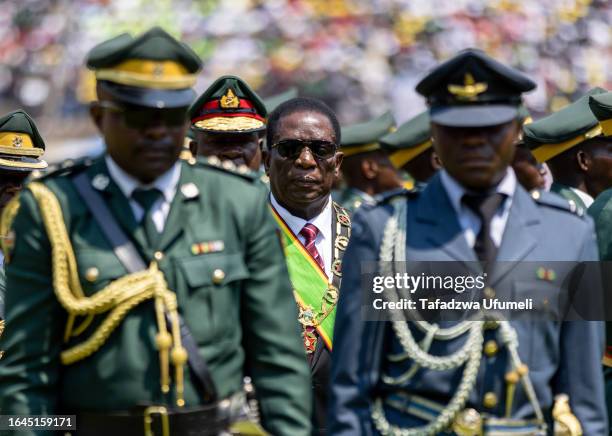 President Emmerson Mnangagwa inspects the guard of honour after he was inaugurated at a local stadium on September 4, 2023 in Harare, Zimbabwe....