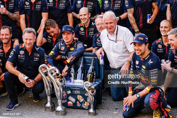 Red Bull Racing team celebration, Christian Horner, Team Principal, Oracle Red Bull Racing, portrait Max Verstappen of Netherlands, Oracle Red Bull...