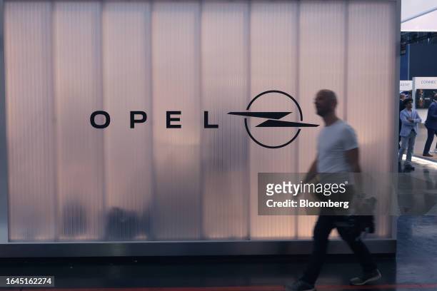The Opel stand during the media day for the Munich Motor Show in Munich, Germany, on Monday, Sept. 4, 2023. The biennial motor show, one of Europe's...