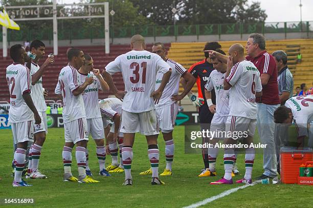 Coach Abel Braga gives instructions to his players during the helftime during the match between Fluminense and Duque de Caxias as part of Carioca...