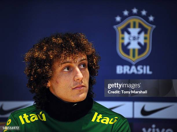 David Luiz of Brazil during the press conference ahead of the Brazil v Russia match at Stamford Bridge on March 24, 2013 in London, England.