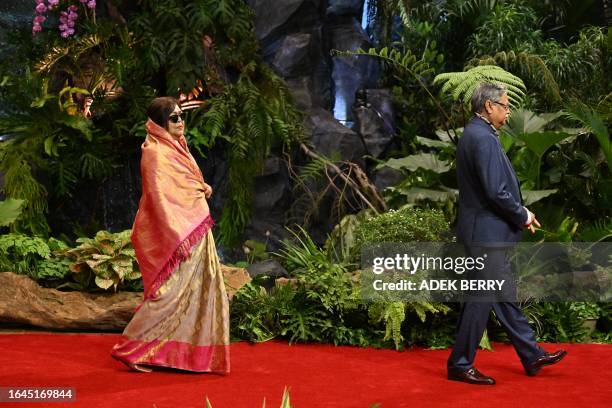 Bangladesh's President Mohammed Shahabuddin and First Lady Rebeka Sultana arrive for the ASEAN Summit in Jakarta on September 5, 2023.