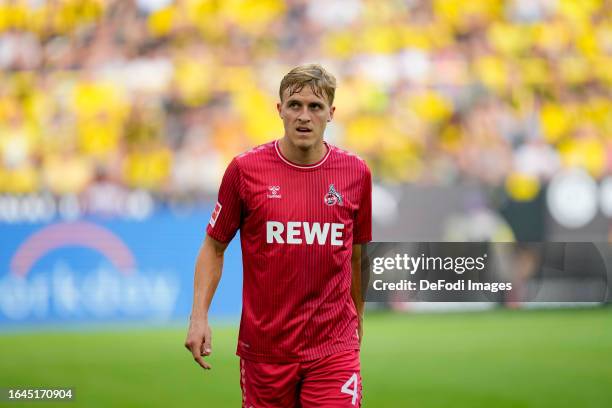 Timo Huebers of 1. FC Koeln looks on during the Bundesliga match between Borussia Dortmund and 1. FC Köln at Signal Iduna Park on August 19, 2023 in...