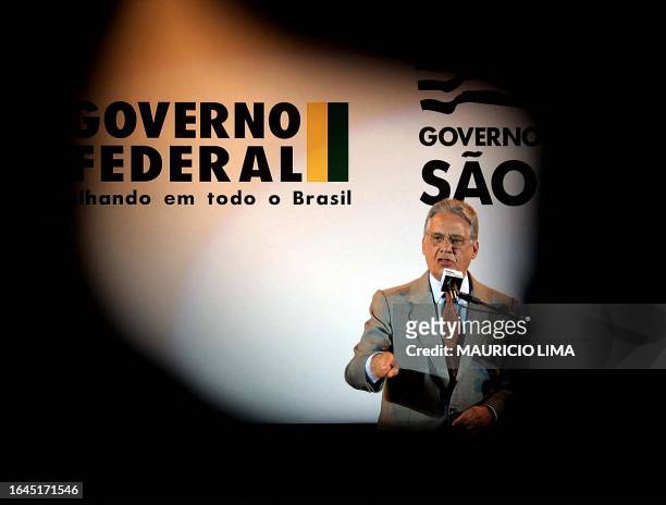 Brazilian President Fernando Henrique Cardoso, delivers a speech, 08 June 2001, during a ceremony in Sao Paulo, Brazil. Fernando Henrique Cardoso,...