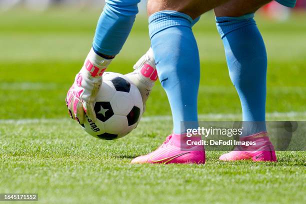 Goalkeeper Manuel Riemann of VfL Bochum 1848 holds the ball in his hands during the Bundesliga match between VfL Bochum 1848 and Borussia Dortmund at...