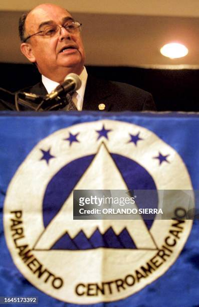 Augusto Vela Mena, Guatemalan architect of 62 years of age, delivers a speech on October 28 2002 during his taking of office as the new president of...