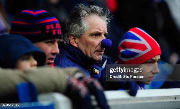 Rangers fans show their support during the IRN-BRU Scottish Third Division match between Rangers and Stirling Albion at Ibrox Stadium on March 23,...