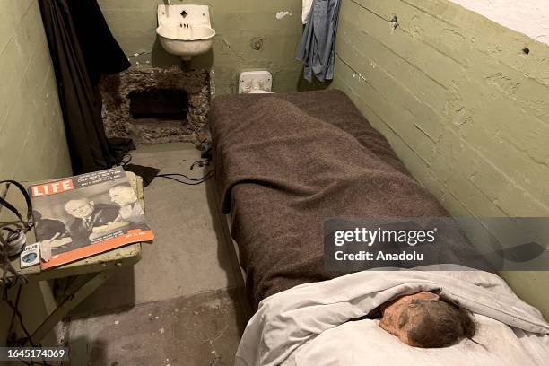 Cell of the inmate Clarence Anglin who escaped from the maximum security federal prison of Alcatraz on June 11 is seen on August 15, 2023 in San...