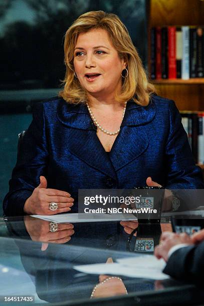 Pictured: – Hilary Rosen, Democratic Strategist, appears on "Meet the Press" in Washington, D.C., Sunday, March 24, 2013.