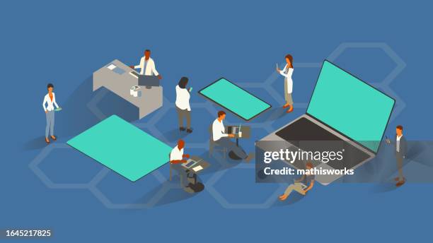 omnichannel healthcare - lab coat computer stock illustrations