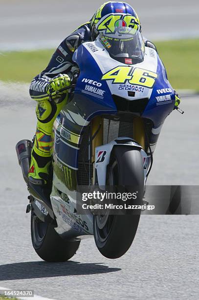 Valentino Rossi of Italy and Yamaha Factory Racing heads down a straight during the MotoGP Tests In Jerez - Day 3 at Circuito de Jerez on March 24,...