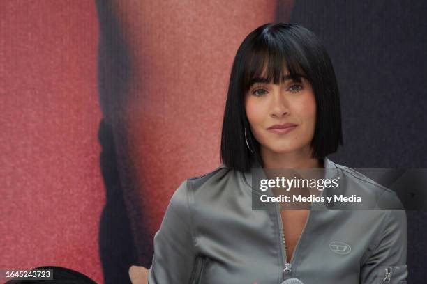 Spanish singer Aitana is seen during a press conference at Auditorio Nacional on August 28, 2023 in Mexico City, Mexico.