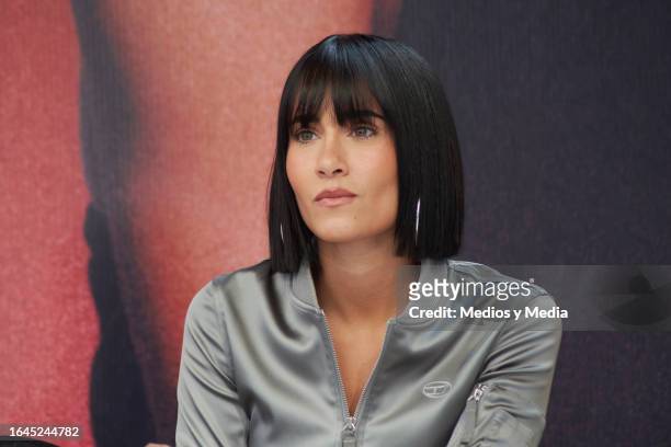 Spanish singer Aitana is seen during a press conference at Auditorio Nacional on August 28, 2023 in Mexico City, Mexico.