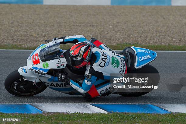 Danilo Petrucci of Italy and Came Iodaracing Project rounds the bend during the MotoGP Tests In Jerez - Day 3 at Circuito de Jerez on March 24, 2013...