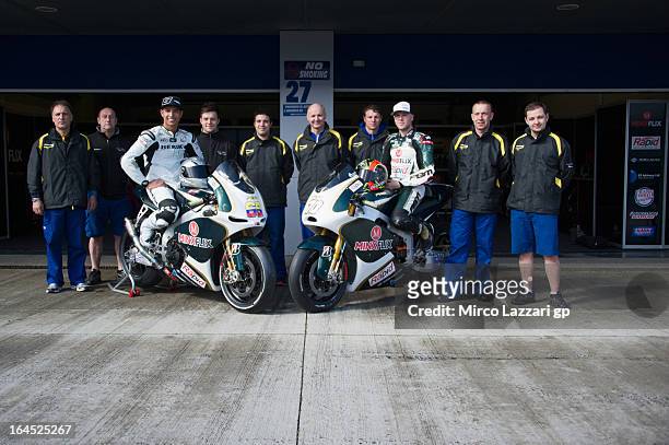 The Paul Bird Motorsport Team pose for photographers during the MotoGP Tests In Jerez - Day 3 at Circuito de Jerez on March 24, 2013 in Jerez de la...