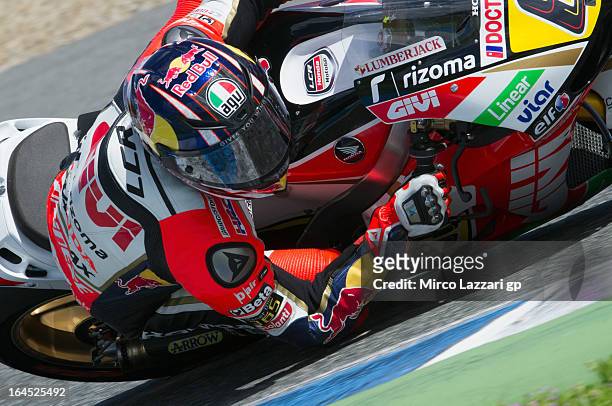Stefan Bradl of Germany and LCR Honda MotoGP rounds the bend during the MotoGP Tests In Jerez - Day 3 at Circuito de Jerez on March 24, 2013 in Jerez...