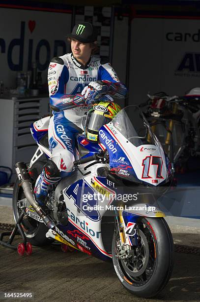 Karel Abraham of Czech and Cardion AB Motoracing poses for photographers during the MotoGP Tests In Jerez - Day 3 at Circuito de Jerez on March 24,...