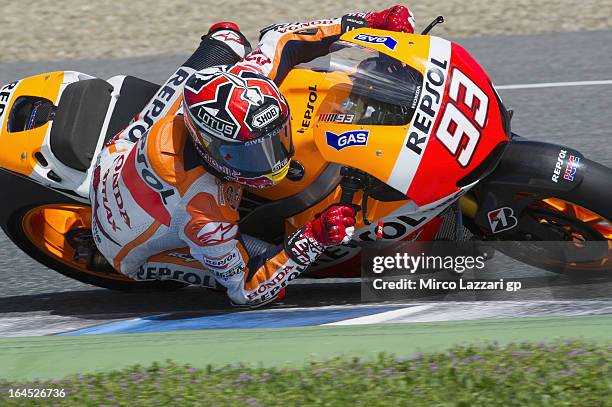 Marc Marquez of Spain and Repsol Honda Team rounds the bend during the MotoGP Tests In Jerez - Day 3 at Circuito de Jerez on March 24, 2013 in Jerez...