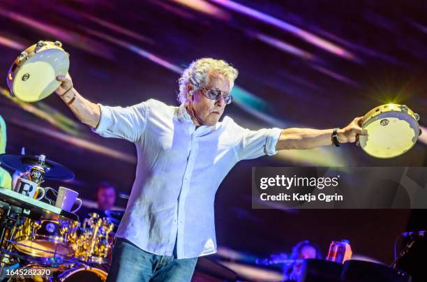 Roger Daltrey of The Who performs with The Royal Philharmonic Concert Orchestra at Royal Sandringham Estate on August 28, 2023 in Sandringham,...