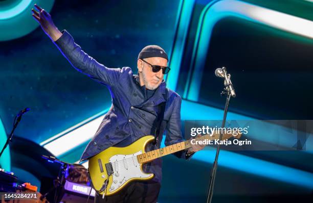 Pete Townshend of The Who performs with The Royal Philharmonic Concert Orchestra at Royal Sandringham Estate on August 28, 2023 in Sandringham,...