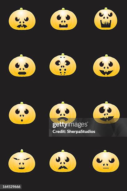 halloween carved pumpkin faces - crooked-teeth-vector stock illustrations