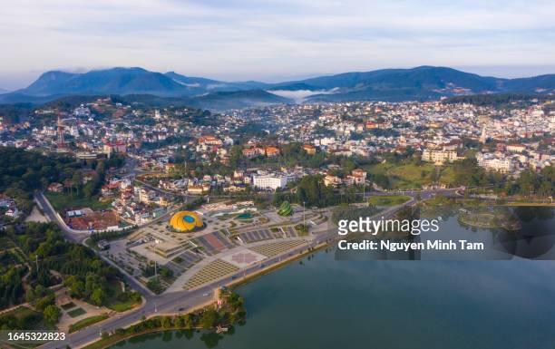 aerial view of lam vien square, da lat city - architect in landscape stock pictures, royalty-free photos & images