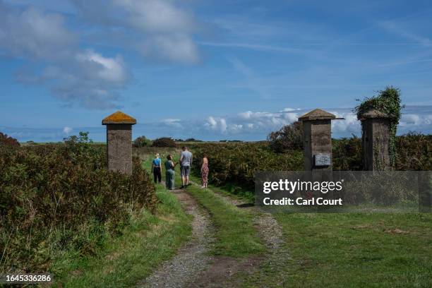 Gate posts mark the entrance to Lager Sylt Nazi concentration camp, one of four camps that were built on Alderney during World War II, on September...