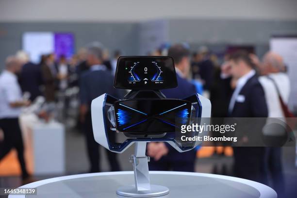 An integrated automobile steering module at the Kostal Automobil Elektrik GmbH booth on the opening day of the Munich Motor Show in Munich, Germany,...