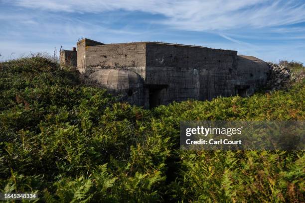 Nazi bunker sits atop a hill on September 1, 2023 in Alderney, Guernsey. This year, the British government is expected to formally announce an expert...