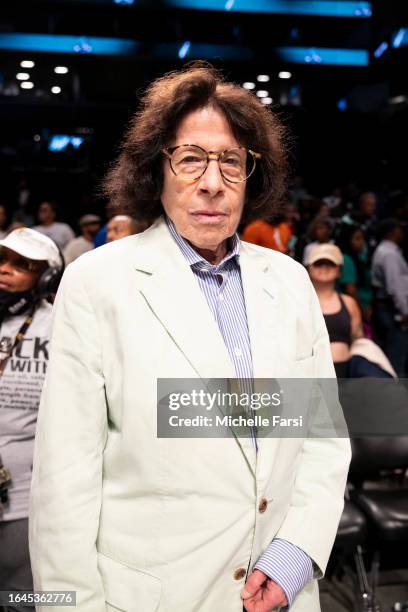 American author Fran Lebowitz in attendance at the New York Liberty and Las Vegas Aces game at Barclays Center on August 28, 2023 in New York City.